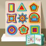Formas geométricas de madeira coloridas montessori quebra-cabeças cognitivos 3