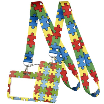 Cordão de Pescoço Estampado com Identificação para Autismo – Porta-Chaves, Celular, Crachá e Apito de Segurança Infantil