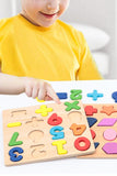 Quebra-Cabeça de Madeira Montessori com Letras, Números e Formas – Brinquedo Educativo Pré-Escolar