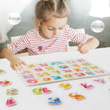 Quebra-Cabeça Montessori de Madeira com Pinos – Formas, Frutas e Animais em 3D para Coordenação Motora e Concentração Infantil