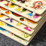 Quebra-Cabeça Montessori de Madeira com Pinos – Formas, Frutas e Animais em 3D para Coordenação Motora e Concentração Infantil