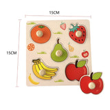 Quebra-Cabeça Montessori de Madeira com Pinos – Formas, Frutas e Animais em 3D para Coordenação Motora e Concentração Infantil