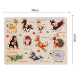 Quebra-Cabeça Montessori de Madeira com Pinos – Formas, Frutas e Animais em 3D para Coordenação Motora e Concentração Infantil