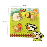 Quebra-Cabeça Montessori de Madeira com Pinos – Formas, Frutas e Animais em 3D para Coordenação Motora e Concentração Infantil