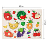 Quebra-Cabeça Montessori de Madeira com Pinos – Formas, Frutas e Animais em 3D para Coordenação Motora e Concentração Infantil