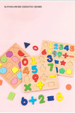 Quebra-Cabeça de Madeira Montessori com Letras, Números e Formas – Brinquedo Educativo Pré-Escolar
