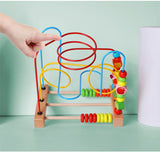Brinquedo Montessori de Madeira 3 em 1 – Labirinto de Grânulos, Ábaco e Montanha-Russa para Bebês de 1 a 3 Anos