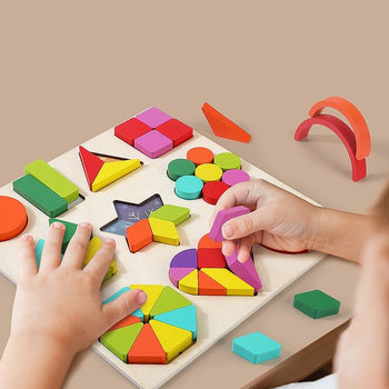 Formas geométricas de madeira coloridas montessori quebra-cabeças cognitivos 3