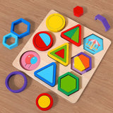 Formas geométricas de madeira coloridas montessori quebra-cabeças cognitivos 3